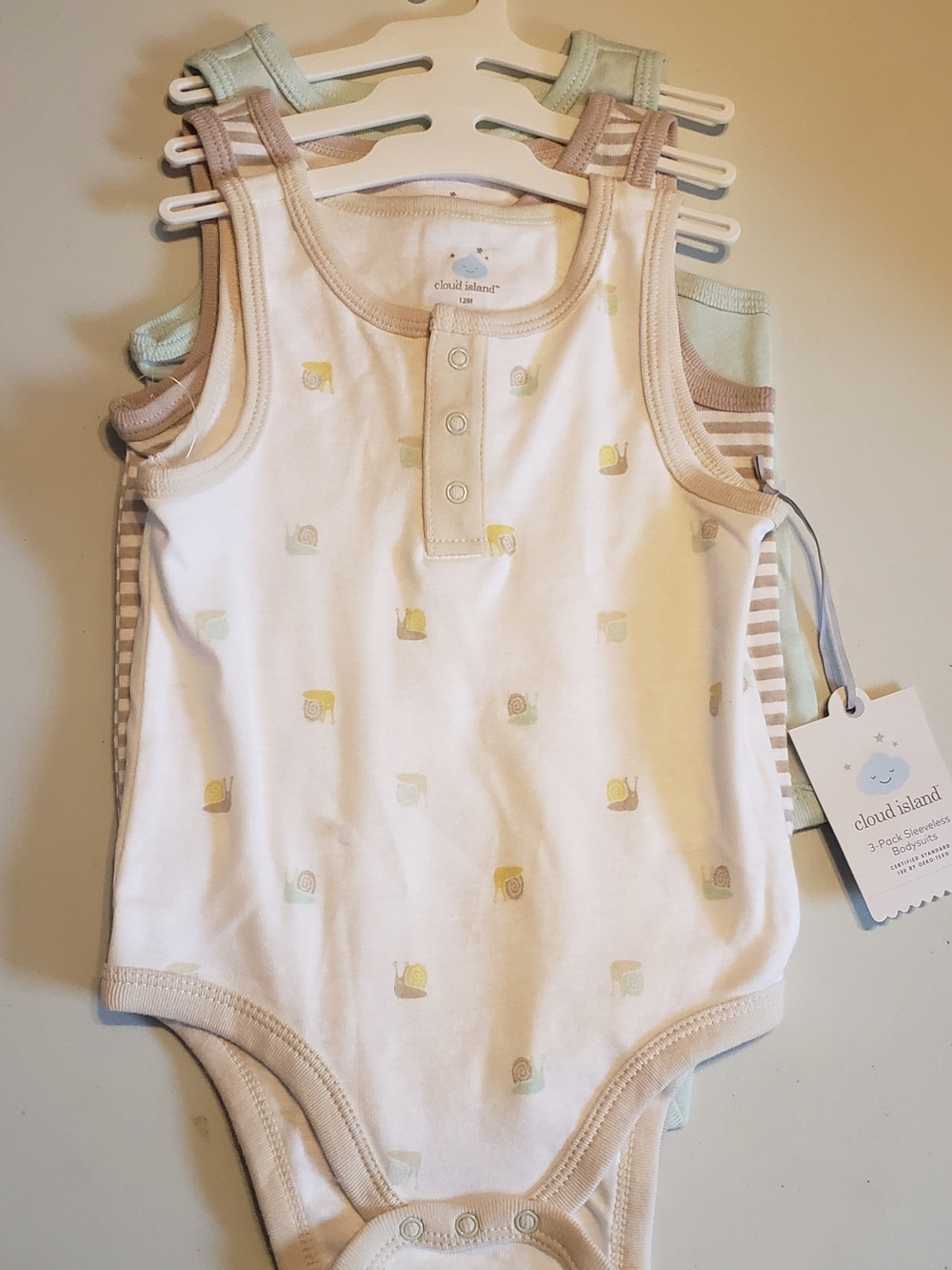 cloud island White Snail Print & Pastel Tank Bodysuit 3-Pack